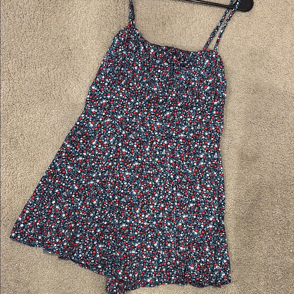 Blue Rain Floral Jumpsuit - Red, Blue, White